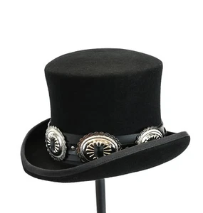 Conch Wool Felt Top Hat Steampunk Topper Victorian Mad Hatter Slash Leather Band - Picture 1 of 18