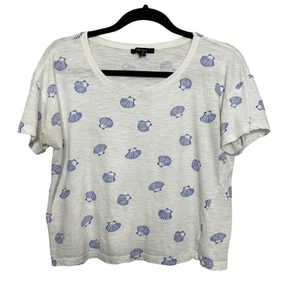 Forever 21 T-Shirt Boxy Fit Rundhals Muschelmuster Kurzarm Weiß M - Bild 1 von 9