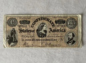 Vintage Toy A & BC Kaugummi Neuheit $100 Dollar USA CSA Confederate Banknote - Bild 1 von 3
