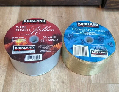 Lot Of 2 New Kirkland Wire Edged Craft Ribbon 2.5" X 50 Yards Ea Silver Gold - Image 1 of 4