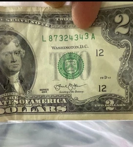 2 Dollar Bill Misaligned Serial Number,number 3. - Picture 1 of 3