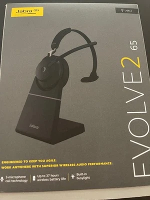Jabra Evolve2 65 Mono Wireless Headset (UC, USB-A) with Charging Stand - Black - Image 1 of 4