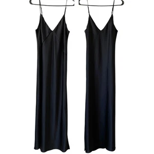 NEW A NEW DAY Black Maxi Slip Dress Size Medium Lightweight Satin Slit Hem - Picture 1 of 5
