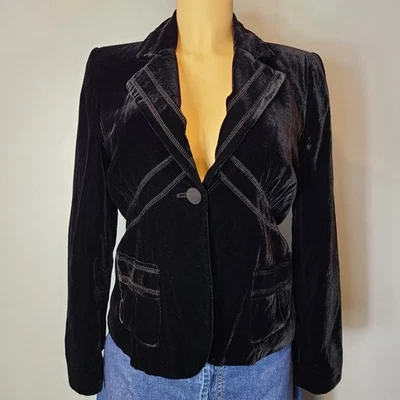 Blazer Vintage Y2K Claiborne Terciopelo Talla 6 Oscuro Preppy Gótico Negro Años 20 Vacaciones  Foto 1 de 4