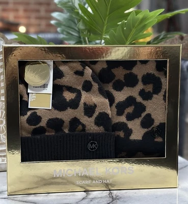 Новый с Ярлыками подлинный шик Michael Kors леопард печать комплект из 2 шляпа шарф подарочная коробка $98 - Изображение 1 из 4