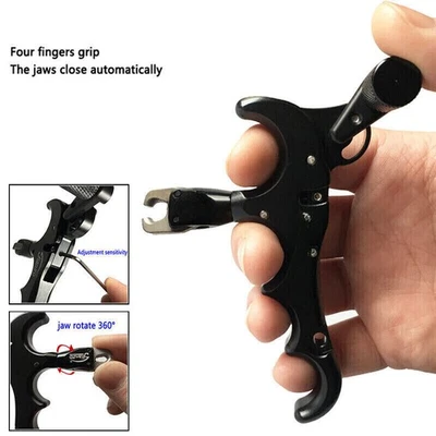 Archery 4-Finger Compound Bow Release Adjustable Can Rotate 360° Thumb Release * - Image 1 of 4