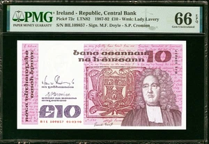 Ireland Republic 10 Pounds 01.03.1990 Pick-72c GEM UNC PMG 66 EPQ - Picture 1 of 2