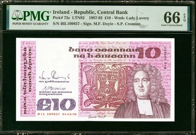 Ireland Republic 10 Pounds 01.03.1990 Pick-72c GEM UNC PMG 66 EPQ - Image 1 of 2