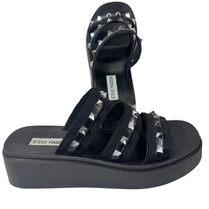 Steve Madden Plateau Pantoletten Sandalen schwarz Nieten elastische Riemen Damen 8,5 - Bild 1 von 12