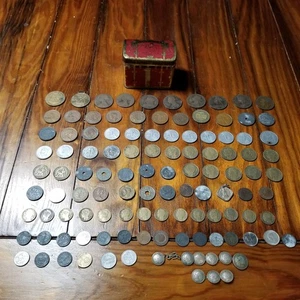 Vtg Lot Of Foreign Coins Various Countries W/ Tin BND - Picture 1 of 22