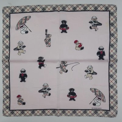 Pañuelo Burberry Vintage Logo Estampado de Oso Borde a Cuadros Rosa Japón 20"x19.5" Foto 1 de 4