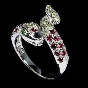 925 Sterling Silver Ring Round Peridot Rhodolite Natural Gemstone jewelry Size 8 - Picture 1 of 14