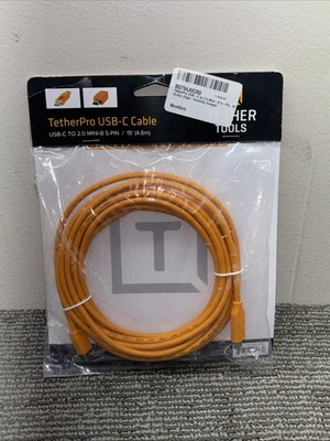 Tether Tools TetherPro USB-C to 2.0 Mini-B 5-Pin Cable, 15', Orange 7652 87 - Image 1 of 4