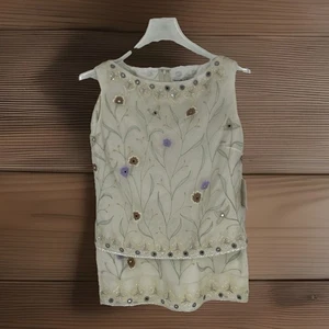 NOS Chetta B Sherrie Bloom Peter Noviello Size 6 Cream Sequin Silk Skirt Suit - Picture 1 of 21