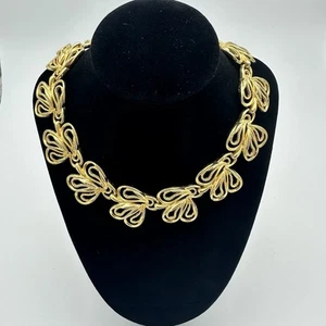 Vintage Gold Tone Choker Necklace Linked  Intricate Abstract Spirals  - Picture 1 of 14
