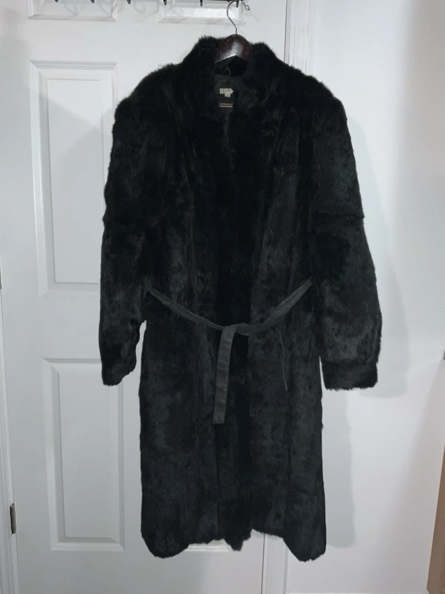 shebang black real Rabbit fur long coat Long Black Rabbit Fur Coat
