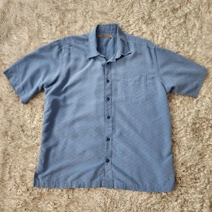 Camisa para hombre REI manga corta con cuello abotonado mezcla de rayón azul talla grande - Imagen 1 de 9