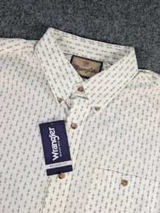Wrangler Classic Button Down Langarm Hemd Herren XL Off White Geometrisch Neu mit Etikett - Bild 1 von 9