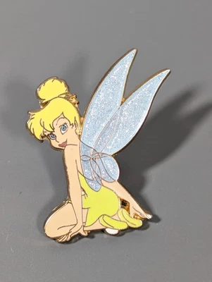 Disney Tinkerbell Trading Pin Green Dress Sitting Glitter Wings Peter Pan - Image 1 of 4