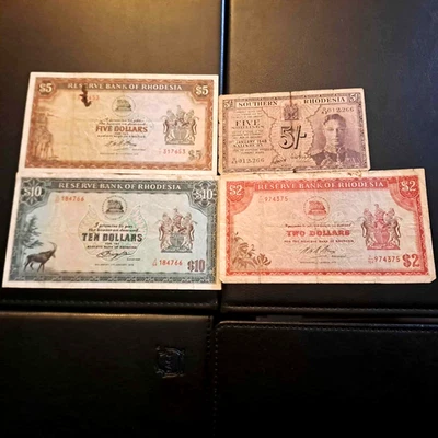 Southern Rhodesia 5 shillings + 3 rhodesian notes - Image 1 of 4