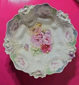 RS Preußen große Schale rosa Rosen grün Goldrand geprägt Jakobsmuschelrand antik 🥗 - Bild 1 von 24