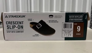 Staheekum Women's Black Crescent Slip Step into Comfort Genuine Suele Upper 9 - Picture 1 of 4