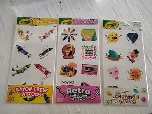 3 Packungen Crayola Retro, Crew & Craymogi Tempoäre Tattoos 32 Stück (96 insgesamt) Neu - Bild 1 von 7