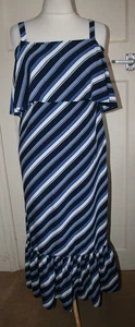 SIZE 12 MARKS & SPENCER NAVY STRIPED MAXI DRESS WITH OVERLAY TOP TOP - Picture 1 of 6