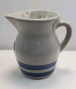 Vintage Ransbottom Pottery RRP Co 1 Qt Creamer Pitcher Blue Stripes 5" - Picture 1 of 14