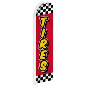 Tires (Red Checkered) Swooper Flutter Feather Advertising Tire Sale Banner Flag - Picture 1 of 6