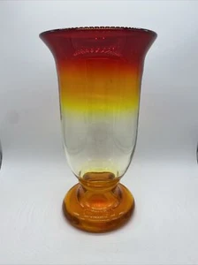 Blenko? 9 1/2'' Vase Art Glass - Mid Century Decor Beautiful MCM Orange Red - Picture 1 of 7