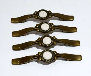Vintage Amerock Drawer Handle Pulls Speckled Ceramic Antique Brass Set Of 4 - Picture 1 of 9
