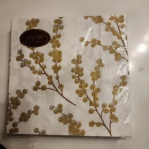 Berry branches white gold Caspari paper lunch napkins 20 pack 33 cm sq 3 ply - Picture 1 of 2