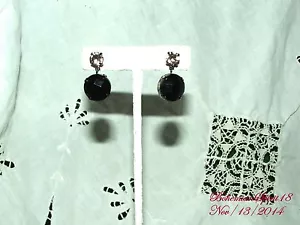 VINTAGE AWESOME ONYX RHINESTONE OLD/NEW STOCK PIERCED EARRINGS - Picture 1 of 3