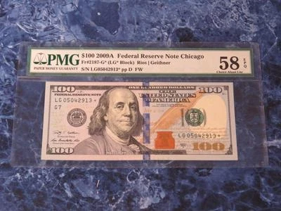 $100 Series 2009A Federal Reserve Note Chicago (Star Note!) PMG 58 EPQ- Nice! - Image 1 of 4