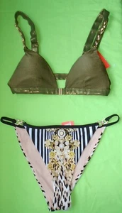 River Island Bikini brown balconette top & animal briefs Size 12 New Tags BNWT - Picture 1 of 3