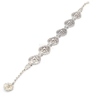 925 Sterling Silver Vintage Floral Oval Filigree Bracelet Link Adjustable 9.05'' - Picture 1 of 2