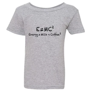 E=mc2 Energy Milk Coffee Funny Grey T-Shirt Tee Top Baby Kids Boy Girl - Picture 1 of 3