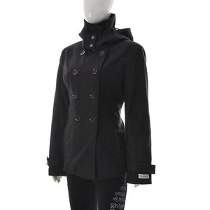 Calvin Klein Women Double Breasted Wool Trench Coat High Neck Hood Jacket Size12 - Picture 1 of 7