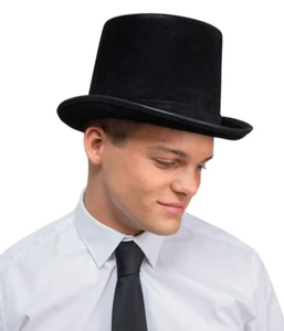 Deluxe Black Top Hat Victorian Gentleman Fancy Dress Mens Ladies - Imagen 1 de 2