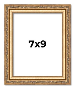 7x9 Frame Gold Solid Wood Picture Frame Width 1.25 Inches | Interior Frame Depth - Picture 1 of 9