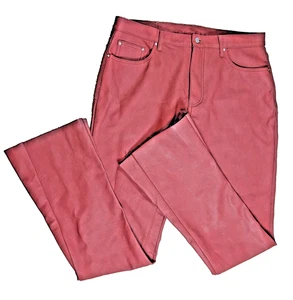 Pantalones de imitación de cuero para hombre 36 rojo ladrillo sangre de buey dobladillo crudo pierna recta mnml - Imagen 1 de 8