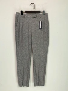 M&S Grey Slim Leg Trousers Smart Linen Blend Stretch Tailored Office UK 12R NEW - Picture 1 of 11