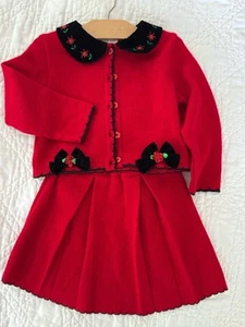 Bonnie Jean 4T Red Sweater Skirt Cardigan Matching Set Classic Christmas Bows - Picture 1 of 12