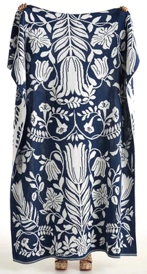 Manta tejida 100 % algodón Anthropologie Kenia nueva con etiquetas, azul/blanco, 50" x 70" Foto 1 de 4