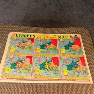 April 1938 Zeitungsseite: Europas sich ständig verändernde Karte + Anzeigen auf der Rückseite laminiert - Bild 1 von 9