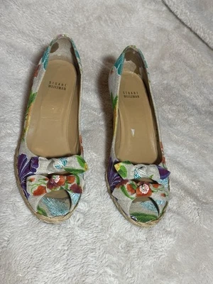 Para mujeres Stuart Weitzman Floral Lona Alpargata Cuña Playa Tacones Talla US 9.5 Foto 1 de 4