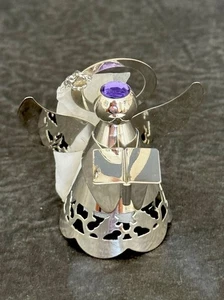 Birthstone Angel Christmas Ornament Purple Jewel Silver Metal Figurine NEW 2” - Picture 1 of 15