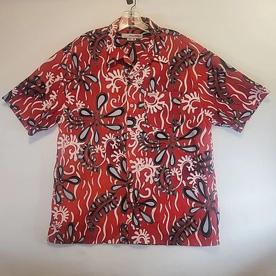 Rusty Hawaiian Button Up Shirt Men Medium Short Sleeve Floral Red Pocket - Image 1 of 4