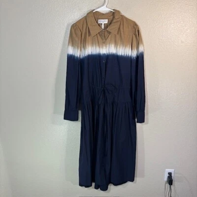 Apiece Apart Dress Womens Medium Maxi Tan Blue Dye Tie Waist Button Up LS - Image 1 of 4